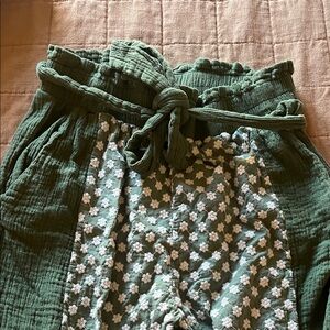 Alice Blue Olive Green Textured Flower Pants